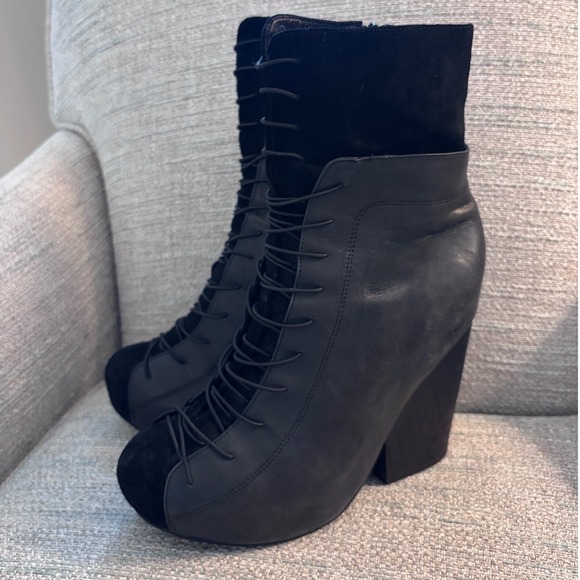 Jeffrey Campbell Shoes - Jeffrey Campbell Ronson Black Leather Suede Lace Up Platform Ankle Boots 10M